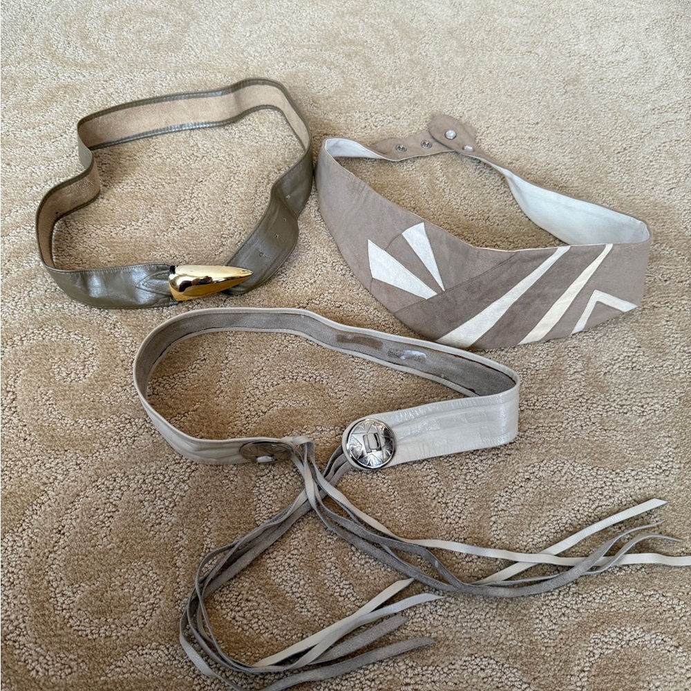 THREE Stylish Women's Leather Belts- Tan and cream